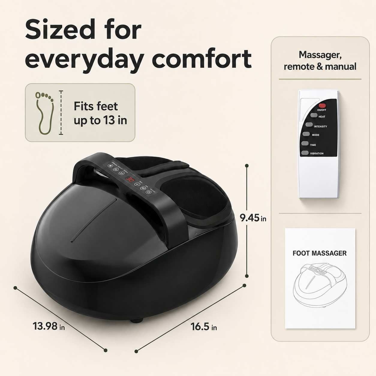 Shiatsu Foot Massager with Heat and Air Compression | 5 Modes, 9 Intensity Levels, LCD Display & Remote Control
