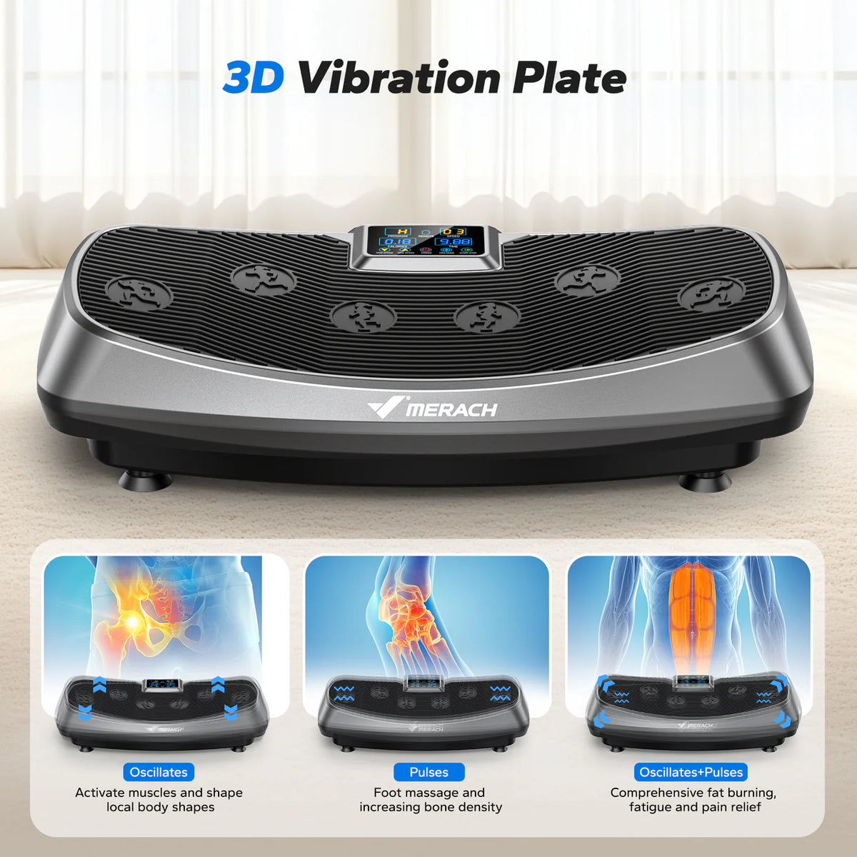 3D Vibration Plate Exercise Machine, 30 Speeds, 3 Movement Modes and Resistance Bands