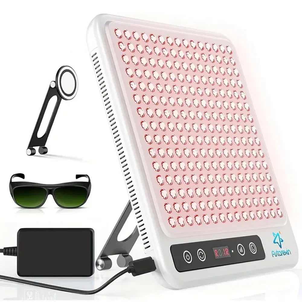 Red Light Therapy Panel with Near-Infrared LEDs, Timer and Adjustable Stand White